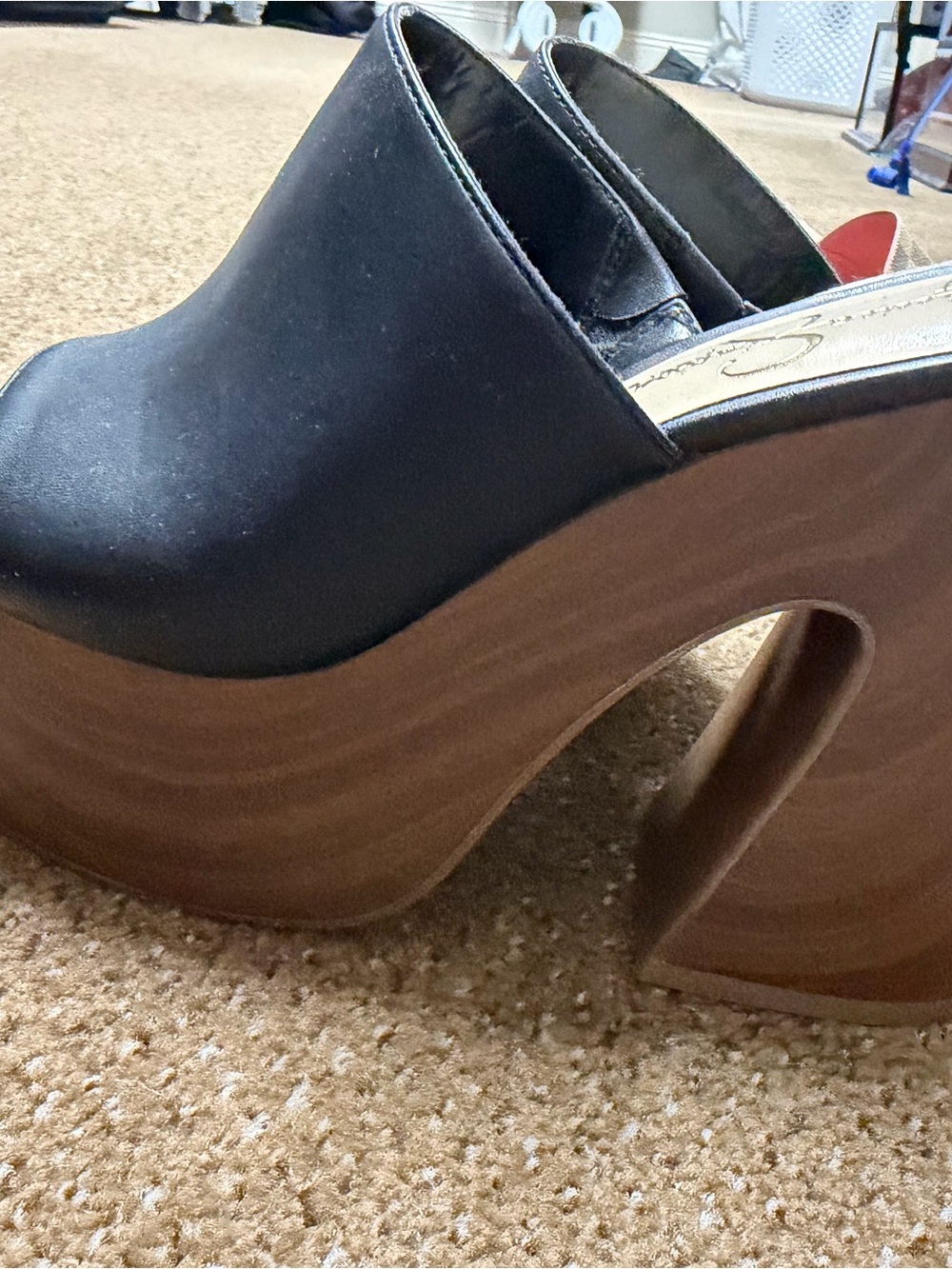 Jessica Simpson Black Cutout Platform Mule with Wood-Effect Heel